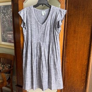 Aventura Light Gray V-Neck Pleated Women's Dress